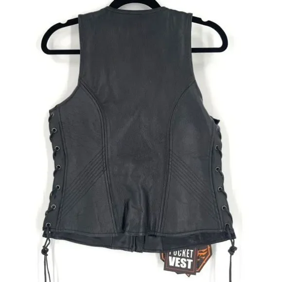 Milwaukee Leather Women's Gun Pocket Side Lace Biker Style Vest Black Medium NWT - Picture 2 of 9
